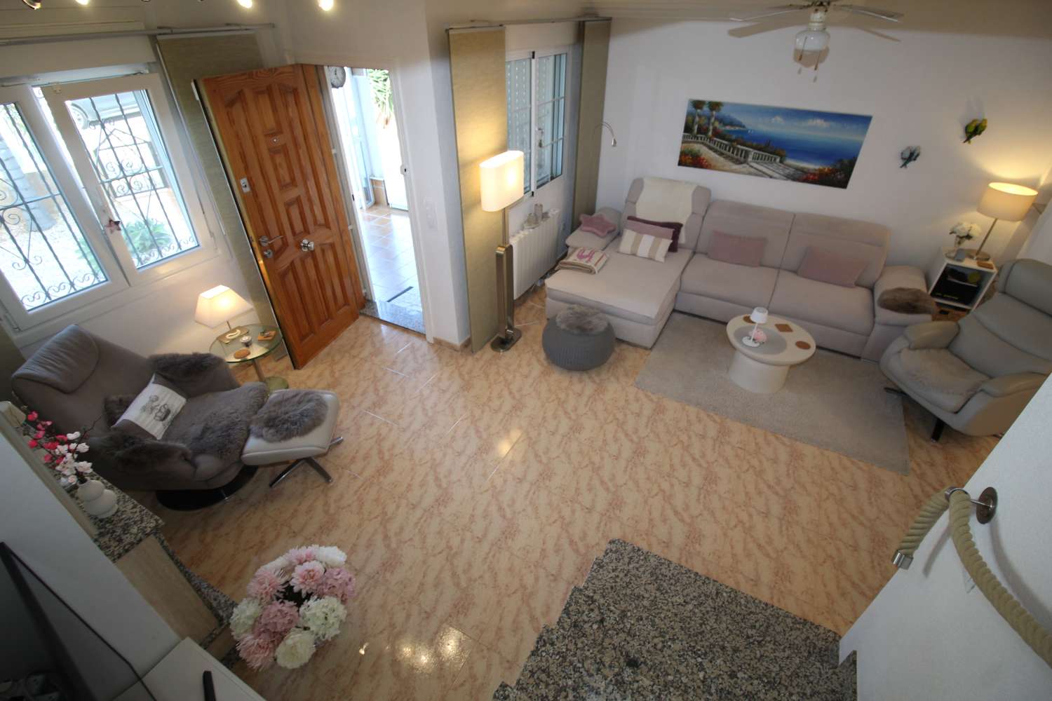 Quad-style bungalow with garden, terraces, swimming pool and sea views in Villamartín